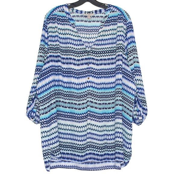 Roz & Ali Top Popover Boho Coastal Nautical Resort Summer Abstract Art Blue 3X - Picture 1 of 6